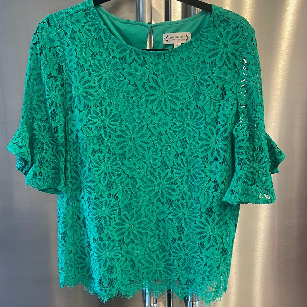 Nanette Lepore Green Embellished Boxy Blouse